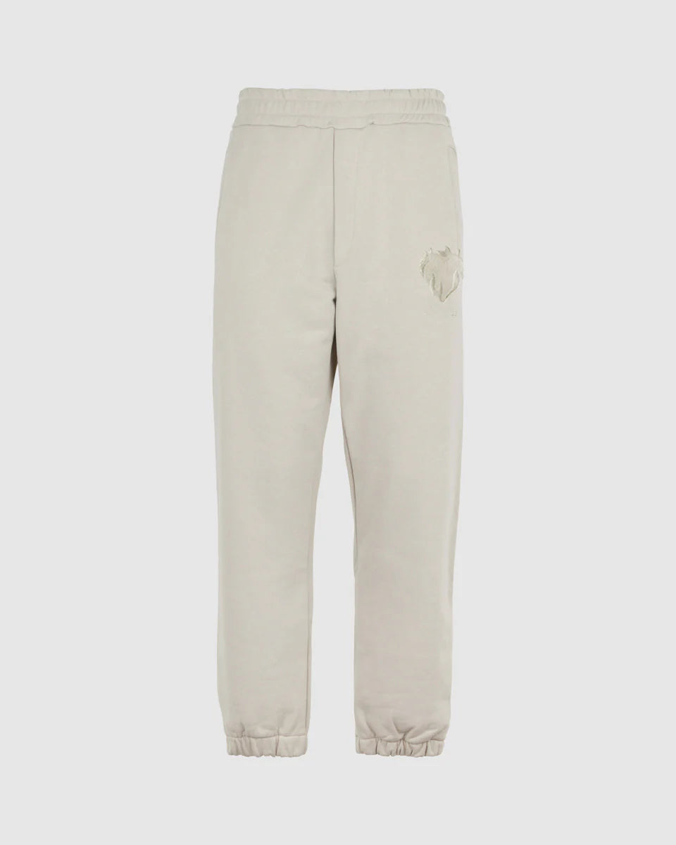 Pantalone tuta grigio con cuore fiammeggiante ricamato