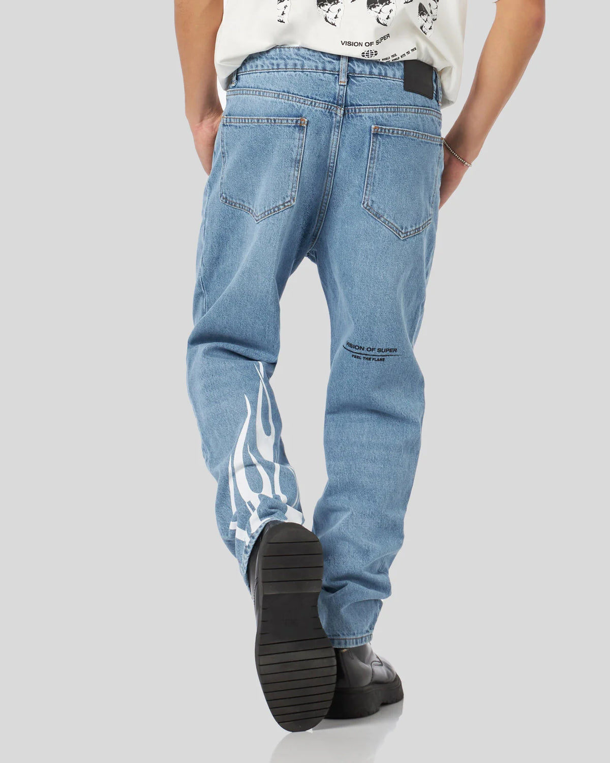 Jeans Blue Denim con fiamme bianche