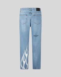 Jeans Blue Denim con fiamme bianche