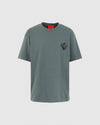 T-Shirt verde salvia con cuore fiammeggiante ricamato