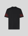 T-Shirt nera con fiamme ricamate rosse