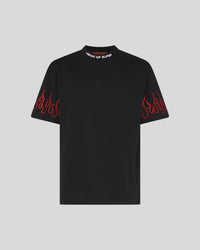 T-Shirt nera con fiamme ricamate rosse