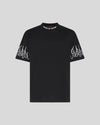 T-Shirt nera con fiamme ricamate bianche