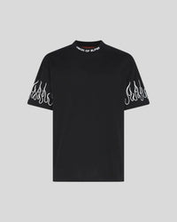 T-Shirt nera con fiamme ricamate bianche