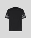 T-Shirt nera con fiamme ricamate bianche