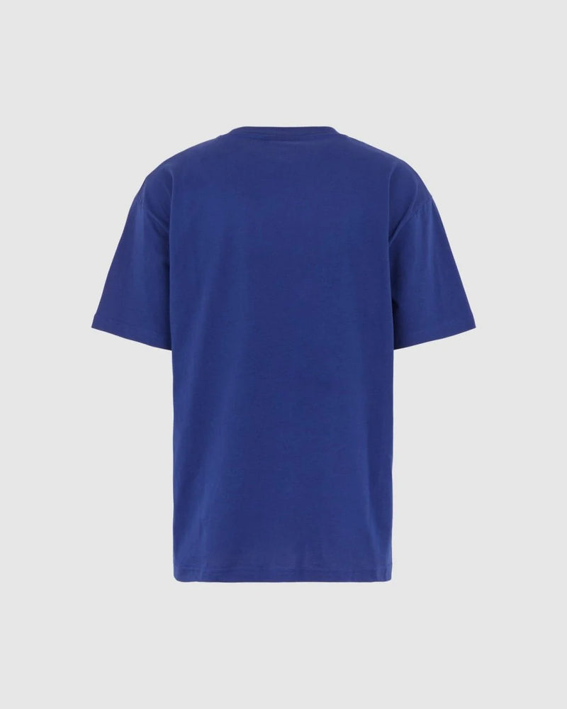 T-Shirt blu con cuore fiammeggiante ricamato