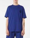 T-Shirt blu con cuore fiammeggiante ricamato