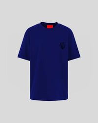 T-Shirt blu con cuore fiammeggiante ricamato