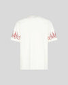 T-Shirt bianca con fiamme ricamate rosse